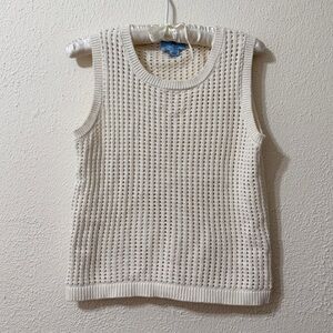 CeCe Cream Ivory White Sleeveless Knit Sweater Top Crochet Layering Size Medium